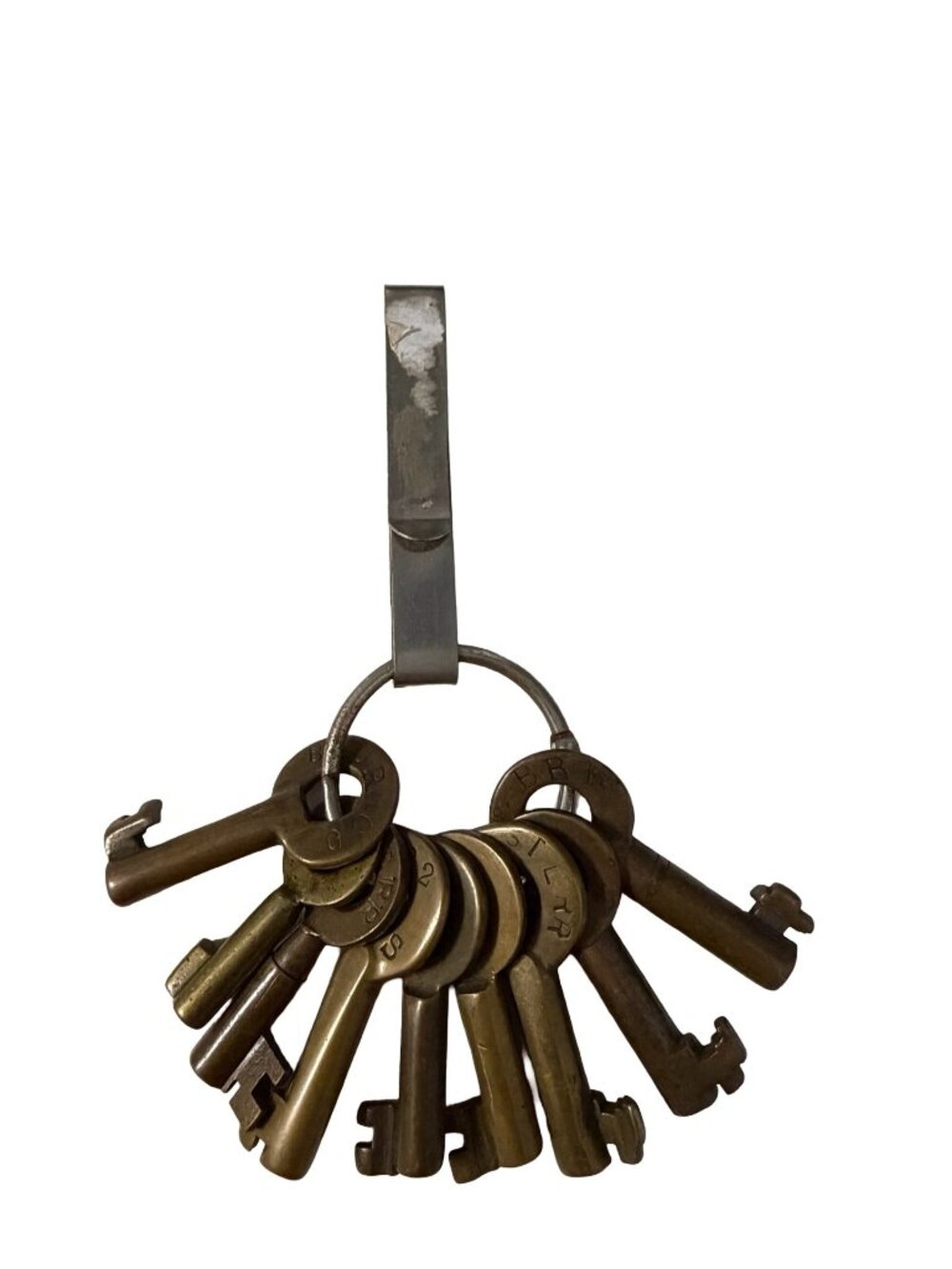 Antique Brass Barrel Key Collection 9 Marked Vintage Keys B&O Erie Big Four